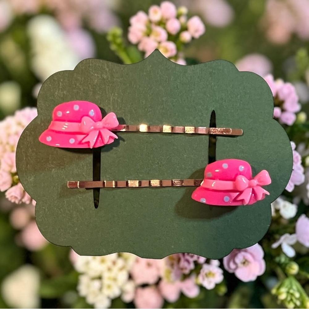 NEW Pink Polka Dot Hat Bobby-pin Set